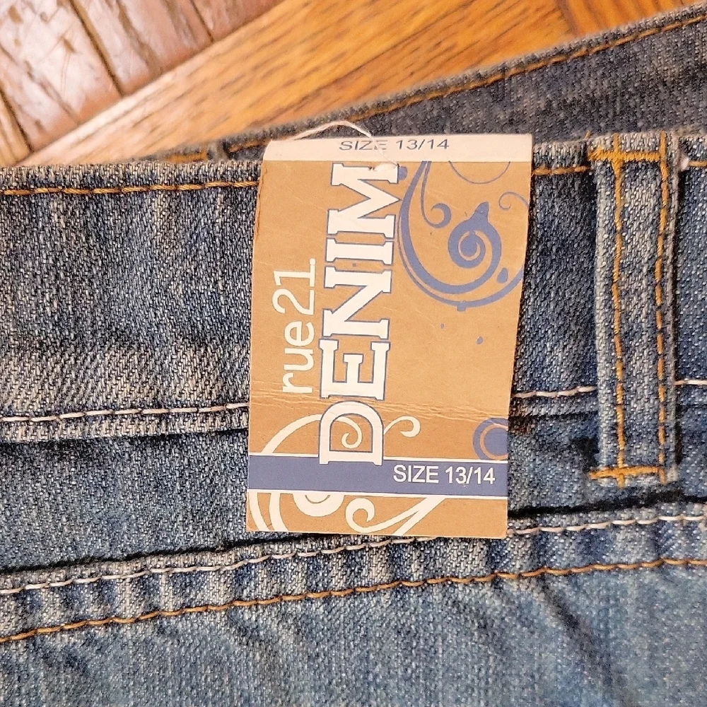 Rue21 Y2k Distressed Blue Denim Micro Mini Skirt Size 13/14 Deadstock